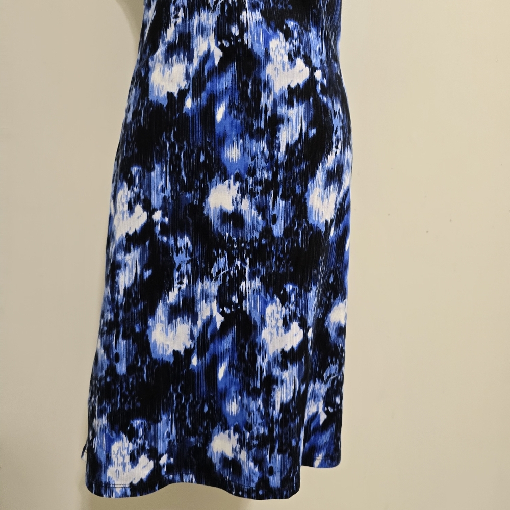 RAFAELLA size Medium Sleeveless Wide Collar Abstract Shift Dress‎ Blue - Picture 3 of 14